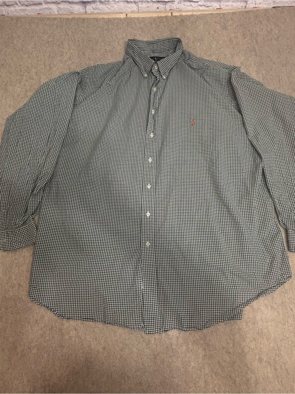 Ralph Lauren Green and White Check Button-Down Shirt